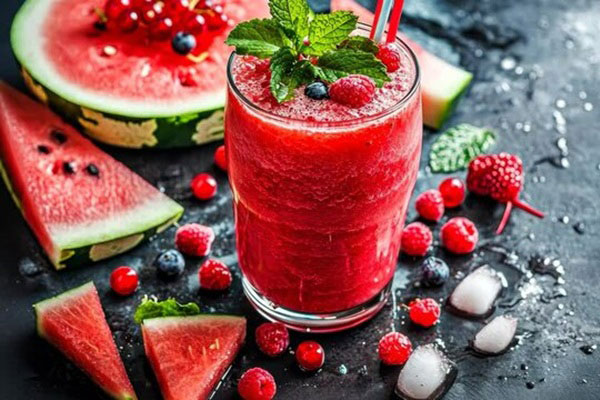 مواد اولیه برای تهیه اسموتی هندوانه و توت